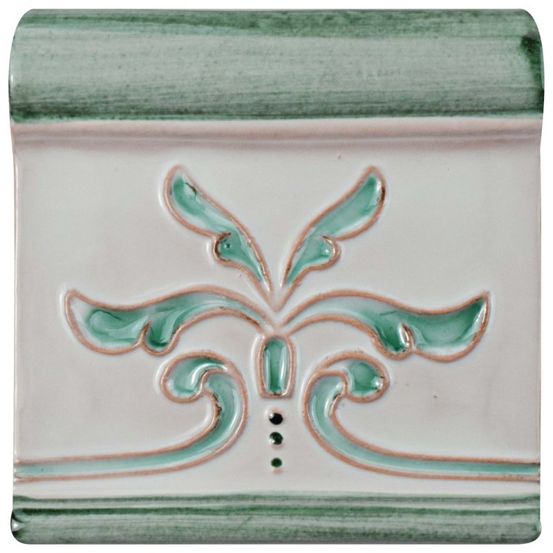 Novecento Friso Evoli 5-1/8"x 5-1/8" Ceramic Bullnose Wall Tile Trim, Teal/White