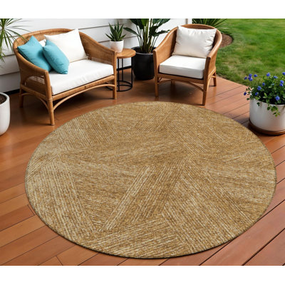 Tapis d'intérieur rond lavable abstrait doré doré 8 pi HomeRoots