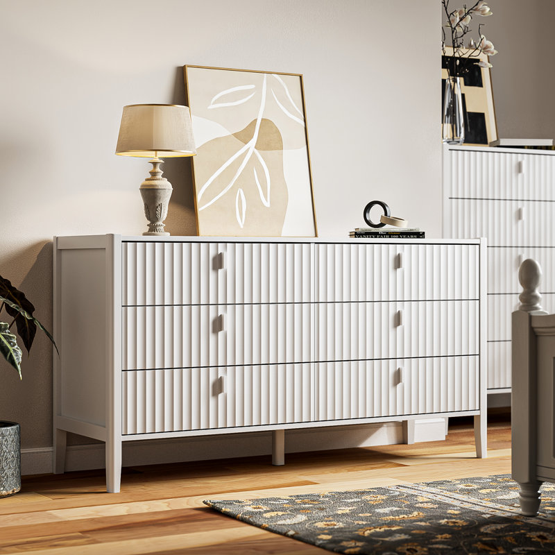 Commode 6 tiroirs, l 55,1 po, Blanc