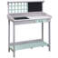 Banc de rempotage extérieur en bois avec lavabo amovible, banc de travail de jardin avec tableau noir, tiroir, rangement ouvert, gris clair Outsunny