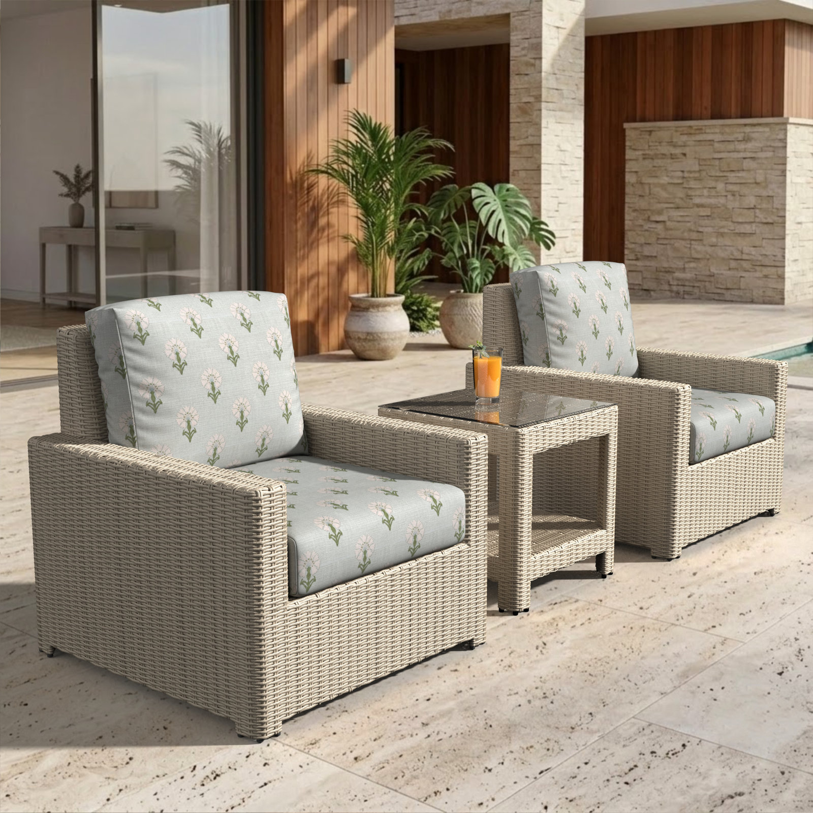 Henri 2-Person Sunbrella® Patio Seating Group, Sunbrella® Mira Bluebell