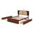 Queen Size Rattan Bed Frame With Trundle And Two Drawers, Rustic Bed Frame With 4 Storage Compartments In Headborad For Adults