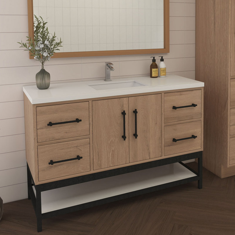 Meuble-lavabo mural avec lavabo et support en acrylique renforcé Victoria, Chêne rouge