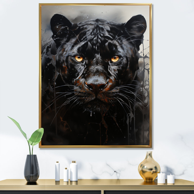 Sleek Panther Stalk - Art mural sur toile avec panthère, Cadre flottant doré, H 40 po x l 30 po x P 1,5 po