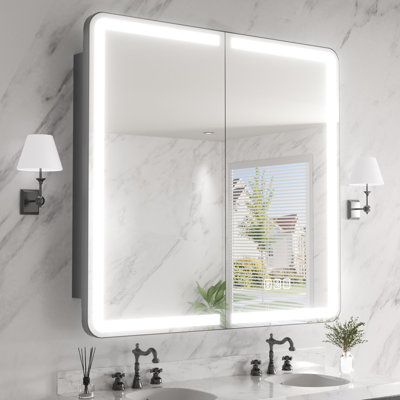Rectangular Iron Medicine Cabinet With Mirror And Light, Dimmable, Anti-Fog, Fully Assembled