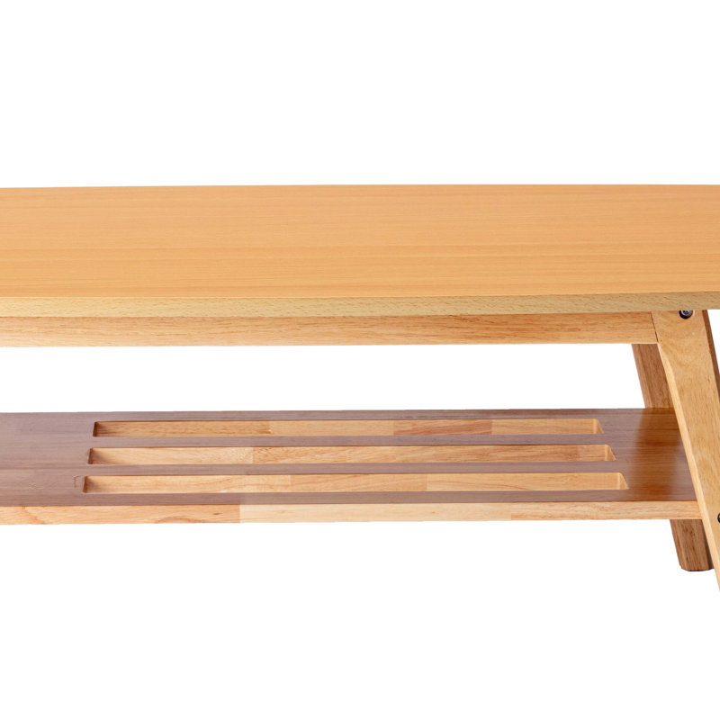 Table basse avec pieds en bois massif et tablette ouverte, Naturel