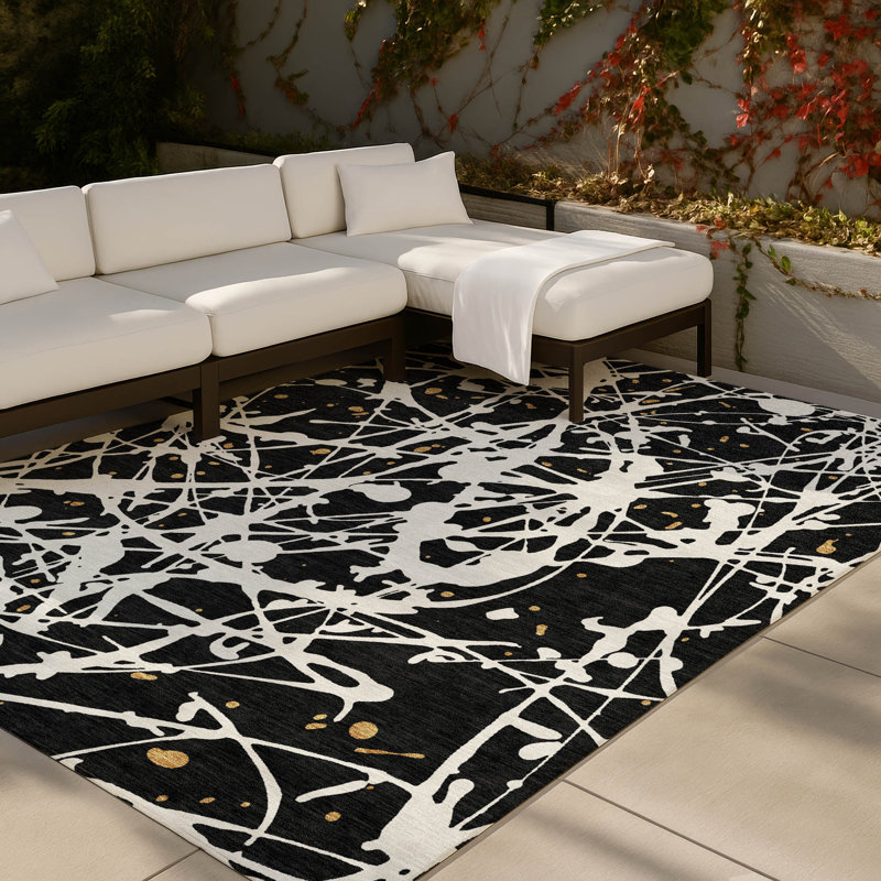 Machine Washable Indoor/Outdoor Chantille ACN2597 Abstract Rug, 9' x 12', Black