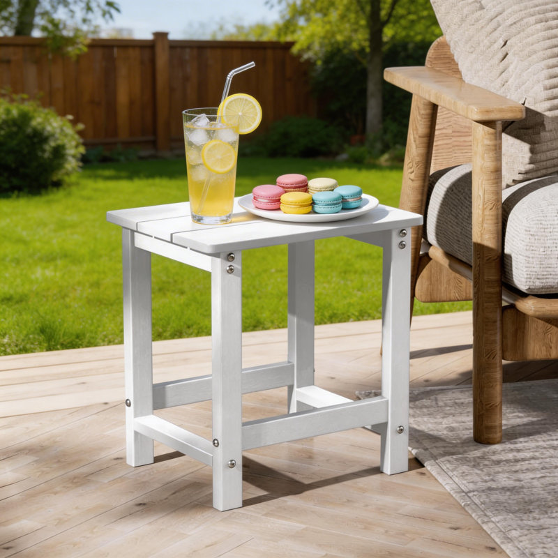Table d'appoint d'extérieur H 16,1 po x P 12,2 po x H 16,7 po, table d'appoint de patio durable et résistante aux intempéries pour chaises Adirondack, petite table d'extérieur carrée portante de 200 lb pour cour, piscine, patio, porche, jardin, pelouse, compagnon de détente, blanc