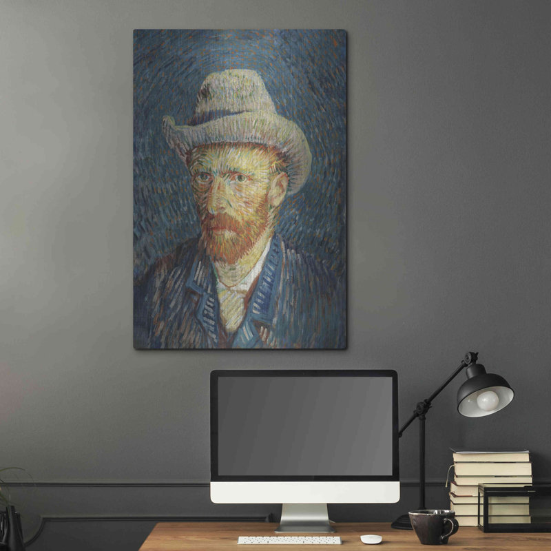 "Autoportrait au chapeau de feutre gris" par MASTERS, H 36 po x l 24 po