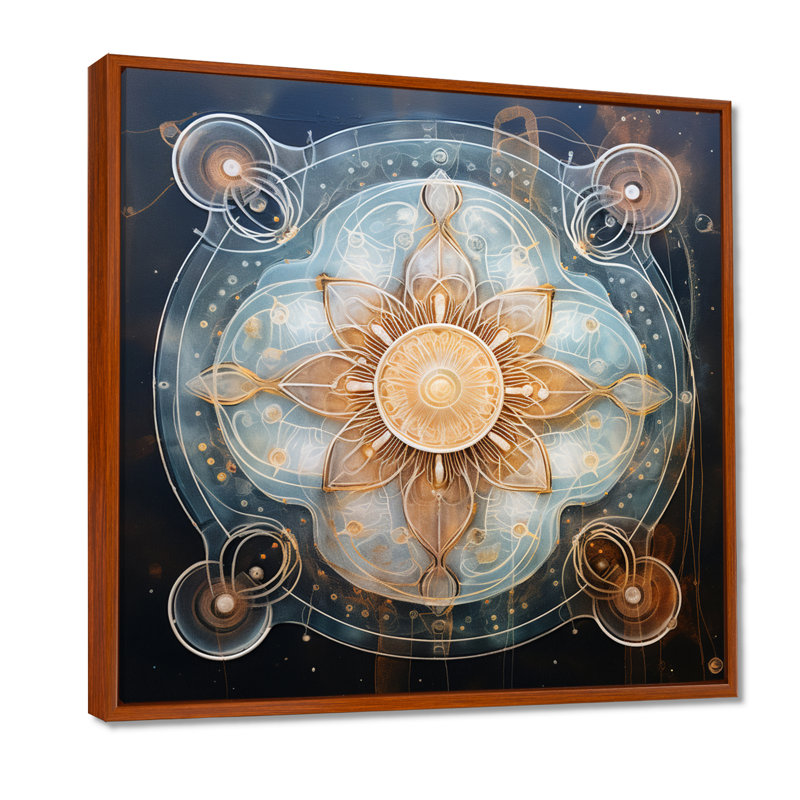 «Mystical Blue Flower - Boho Mandala», reproduction d'art, Toile avec cadre flottant brun, H 36 po x l 36 po x P 1,5 po