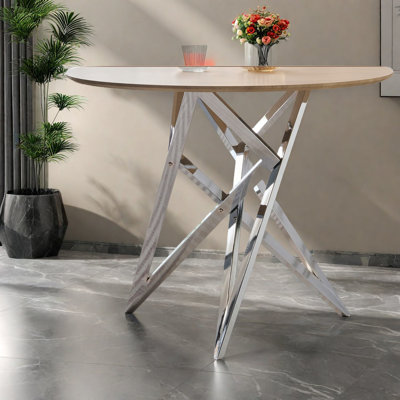 Table de salle à manger compacte et moderne, en MDF et en métal, pieds argentés, idéale pour les cuisines
