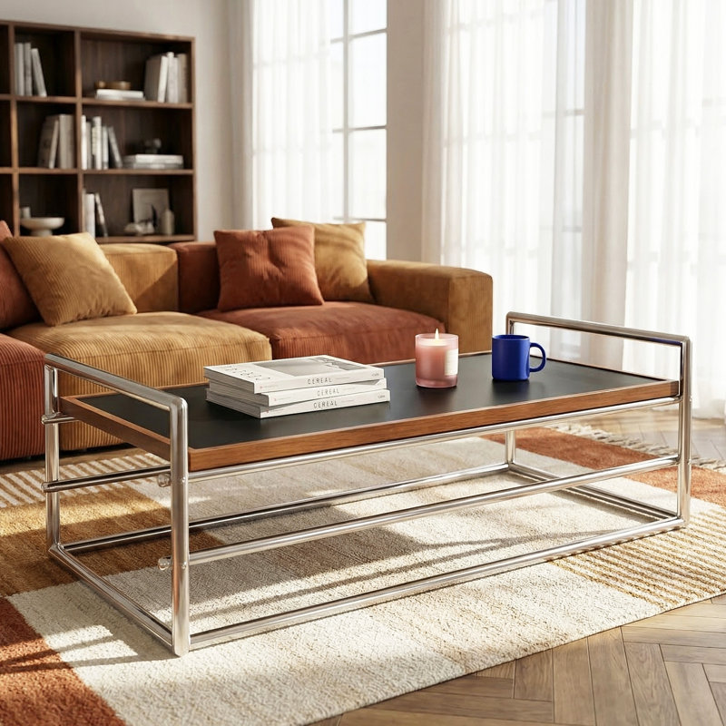 48.42 In. Modern Walnut 2-in-1 Transforming Coffee Table To Dining Table With Heavy-duty Stainless Steel Frame