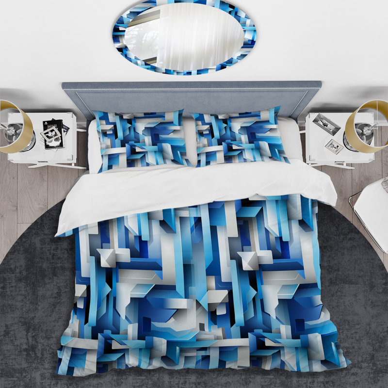 Ensemble de housse de couette en microfibre à rayures bleues et blanches Dynamic Blue