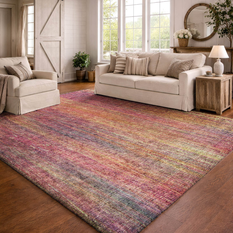 Premium Machine Washable Dream Shag ADS552 Striped Rug, 3' x 5', Red