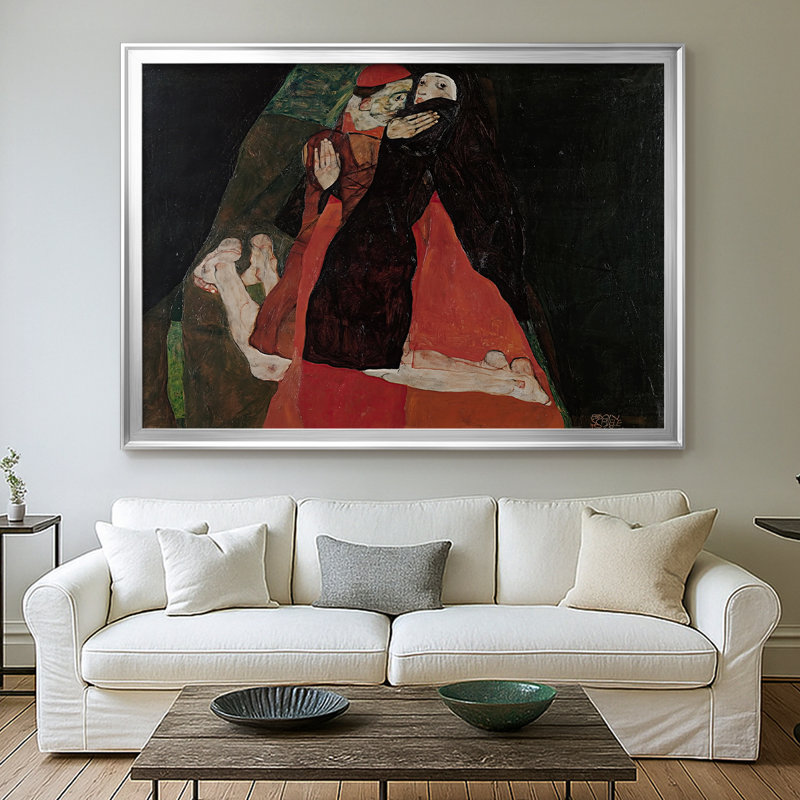 Cardinal et nonne (caresse) - Egon Schiele - Toile tendue avec cadre 1912, 26,5 x 36,5, Toile avec cadre, Argent