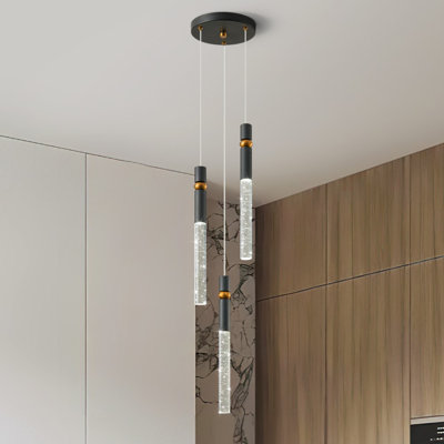 Mini-luminaire suspendu moderne en cristal Luminaire suspendu à DEL à intensité variable pour salle à manger et îlot de cuisine (3 lumières)