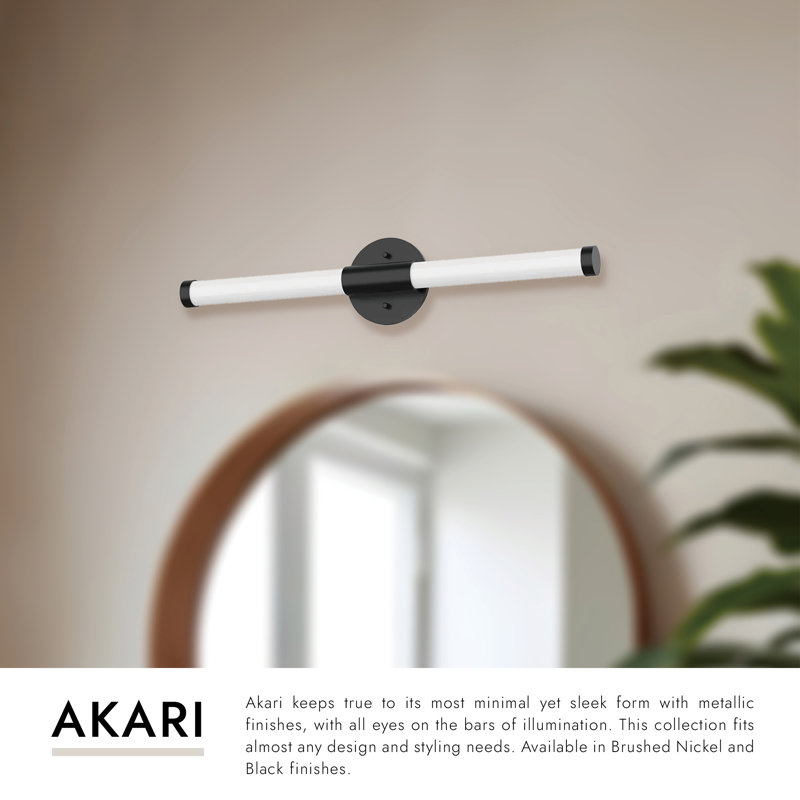 Akari 1 - Light LED Bath Bar, Brushed Nickel, 4.75" H x 23.75" W x 2" D