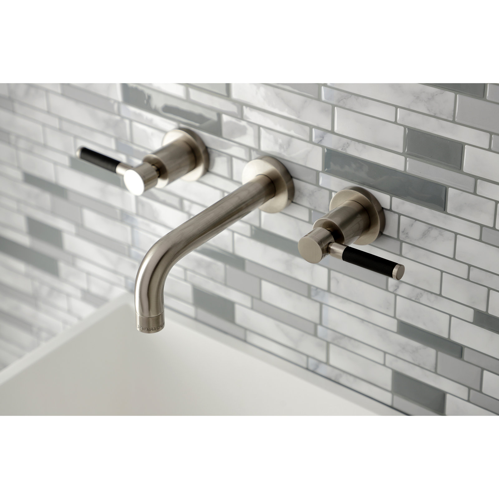Kingston Brass Kaiser Two-Handle 3-Hole Wall Mount Bathroom Faucet, Brushed Nickel