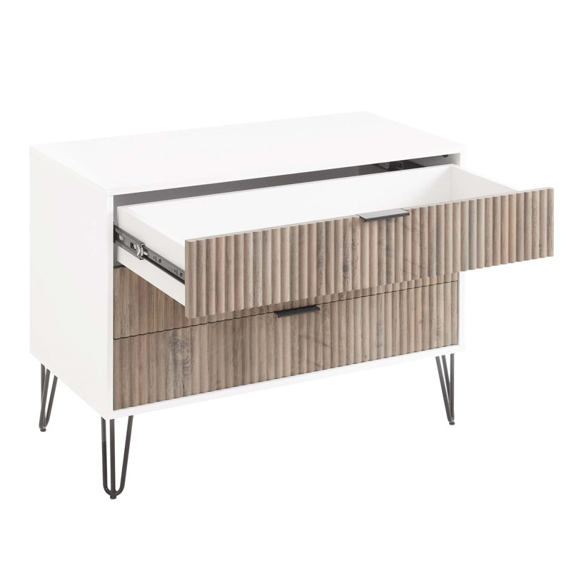 Commode cannelée 35 po Dumbo en gris rustique et blanc (3 tiroirs), Gris / Blanc