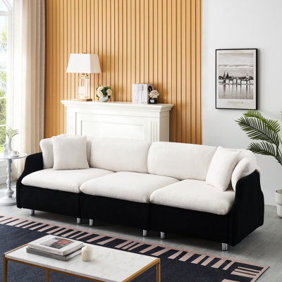 3 avec velours doux, 2 coussins noirs et blancs, créant un espace de vie paisible et moelleux blanc, confortable pour la chambre