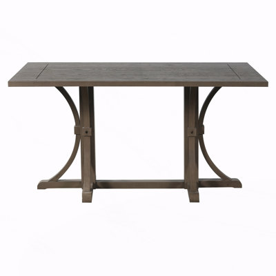 Table de salle à manger en bois massif, table de salle à manger rustique de style ferme avec piètement à tréteaux et pieds incurvés