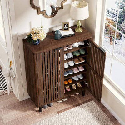 Modern Wooden  6-Tier Shoe Cabinet with Louvered Doors