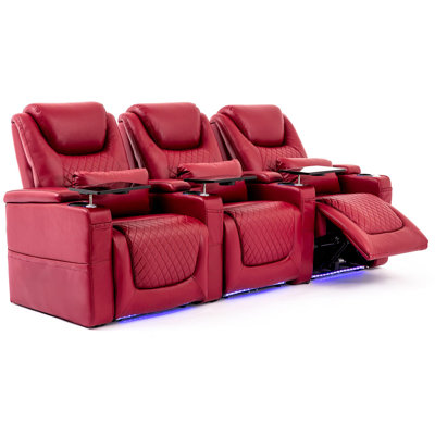 Vung Seats, Theater Recliner Chair Sofa Game Movie Theater Chairs With 7 Colors Ambient Lighting, Lumbar Pillow, Side Pocket, Tray Table, Power Recline(red, Row Of 3)