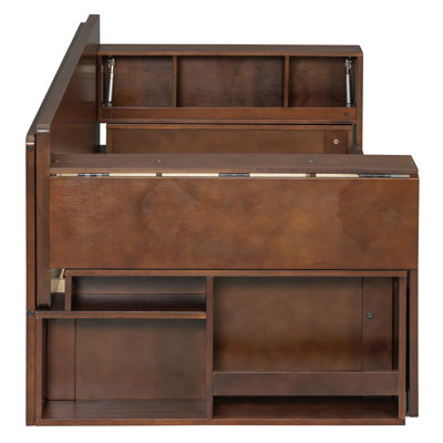 Lit de jour avec rangement et canapé-lit gigogne, bureau convertible et tables d'appoint