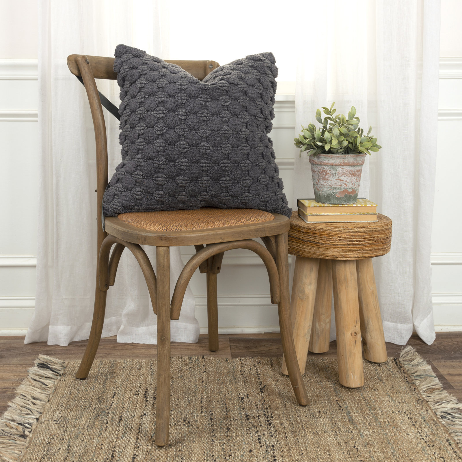Roya 20" x 20" Cotton Throw Pillow, Charcoal Gray
