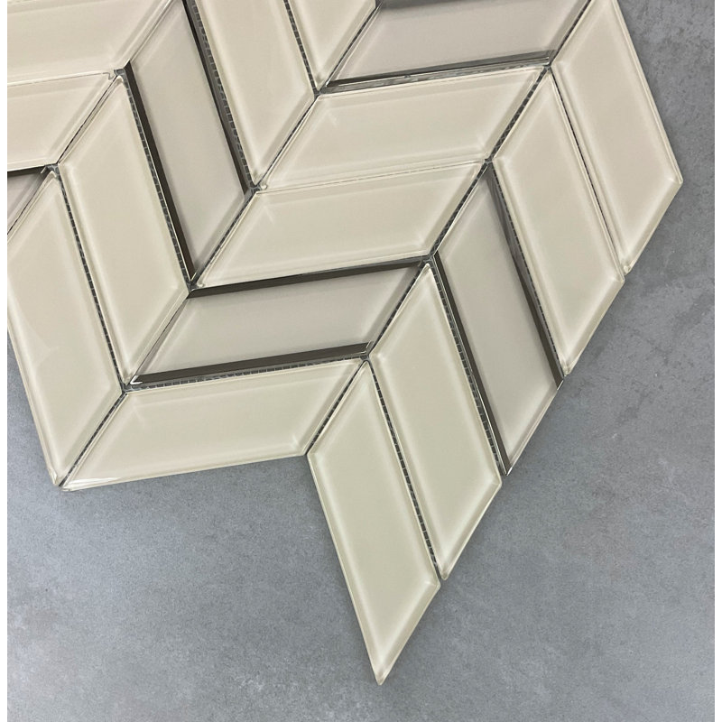 1.5" x 4.25" Glass Chevron Mosaic Wall Tile, Mocha