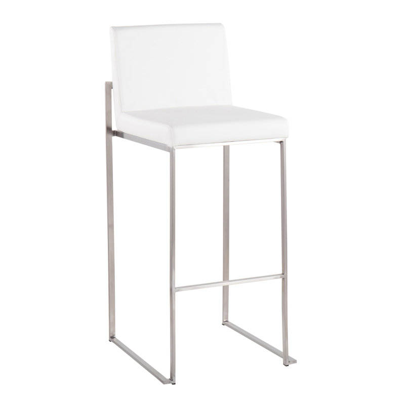 Tabouret de bar contemporain à haut dossier, Argent, Blanc, 2