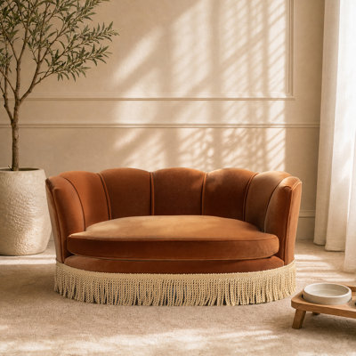 Clara 34.5" Dog Sofa Bed, Medium, Burnt Orange Performance Velvet