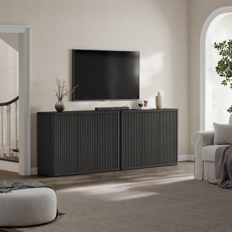 Cesiro 46.65'' W Sideboard With 3 Fluted Doors And Adjustable Shelves, Dark Gray Alder