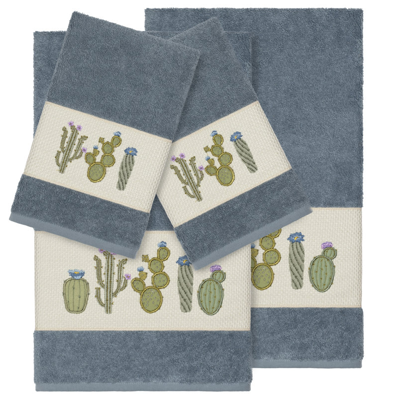Mila 100% Turkish Cotton Embellished 4 Piece Towel Set, Teal