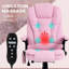 Chaise de bureau rose avec vibration et chaleur à 6 points, dossier inclinable à haut dossier, rembourrage pour une expérience assise améliorée, chauffage vibrant en rose, dossier en lin, rembourrage des accoudoirs, siège réglable