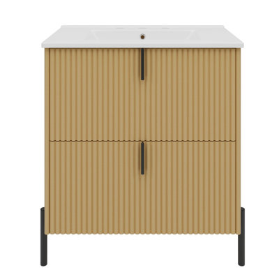 Modern 30" Bathroom Vanity - Vanity with Ceramic Sink, Full-Extension Drawers & Fluted Detailing