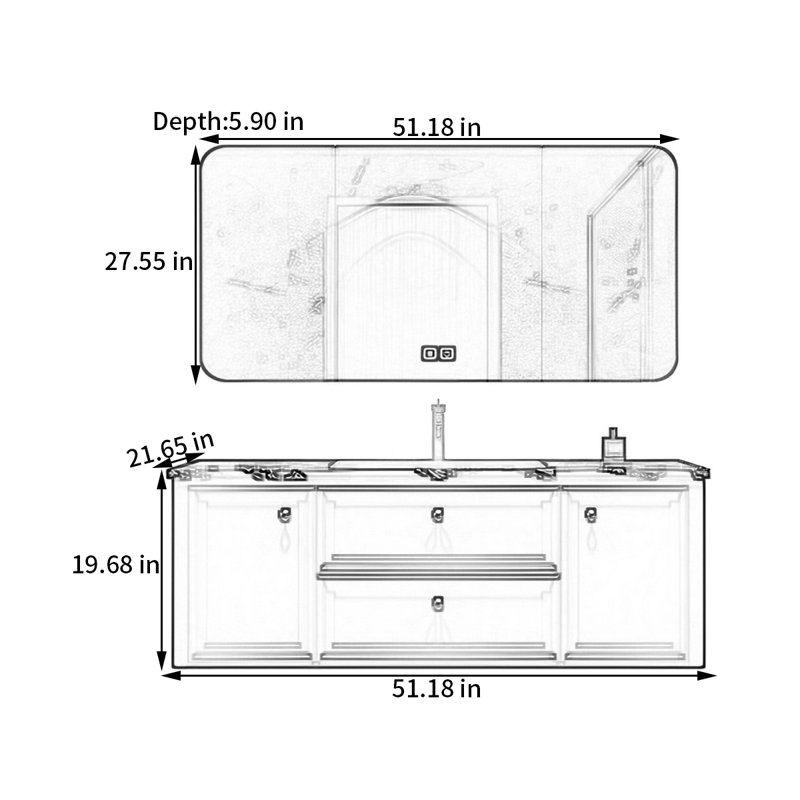 Armoire de salle de bain American, L 51,18 po