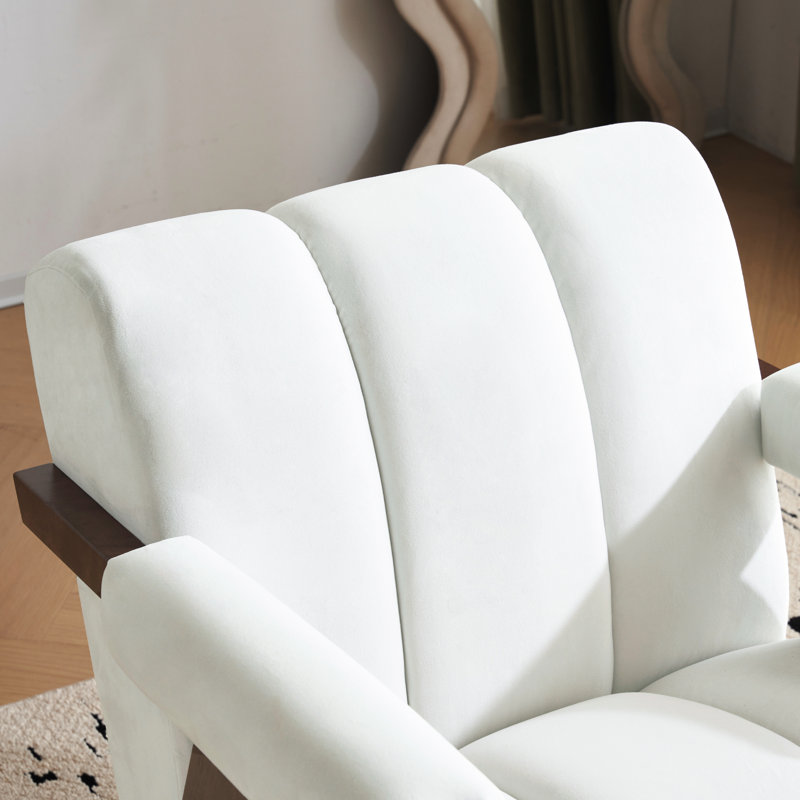 Chaise avec accoudoirs à rembourrage épais, structure moderne en bois massif de style Mid-Century, revêtement en velours pour chambre à coucher et bureau, revêtement, travail de rêve