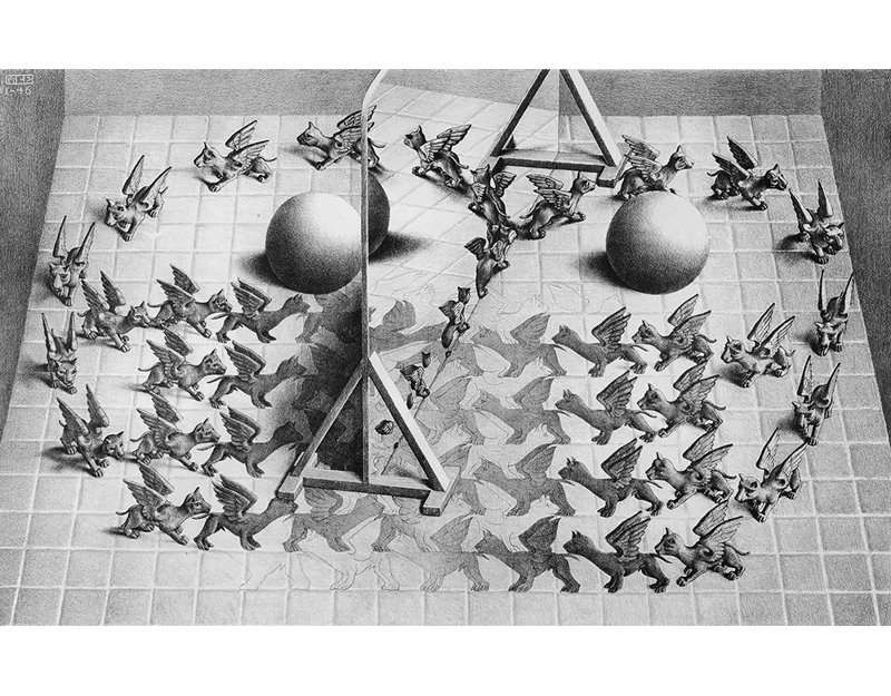 Toile tendue Magic Mirror par M.C.Escher, H 28 po x l 40 po