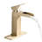 Single Handle Deck-Mounted Bathroom Faucet In Brushed Gold. Waterfall Style. Stainless Steel With Pop Up Drain & Overflow. Controlled Water Flow. 1.2 Gpm. 9/16 In. . Size. 5.9 Spout Height. 3.74-124304147