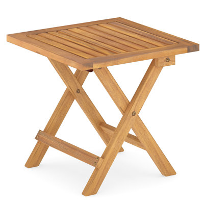 Outdoor Folding Side Table Acacia End Table Square Patio Bistro Table by Highland Dunes