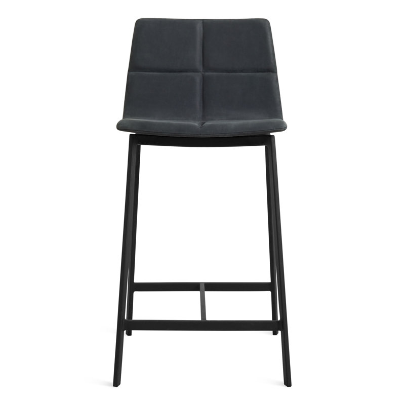 Between Us Upholstered Stool with Metal Frame, Black, Counter Stool (26" Seat Height), Ink Genuine Leather