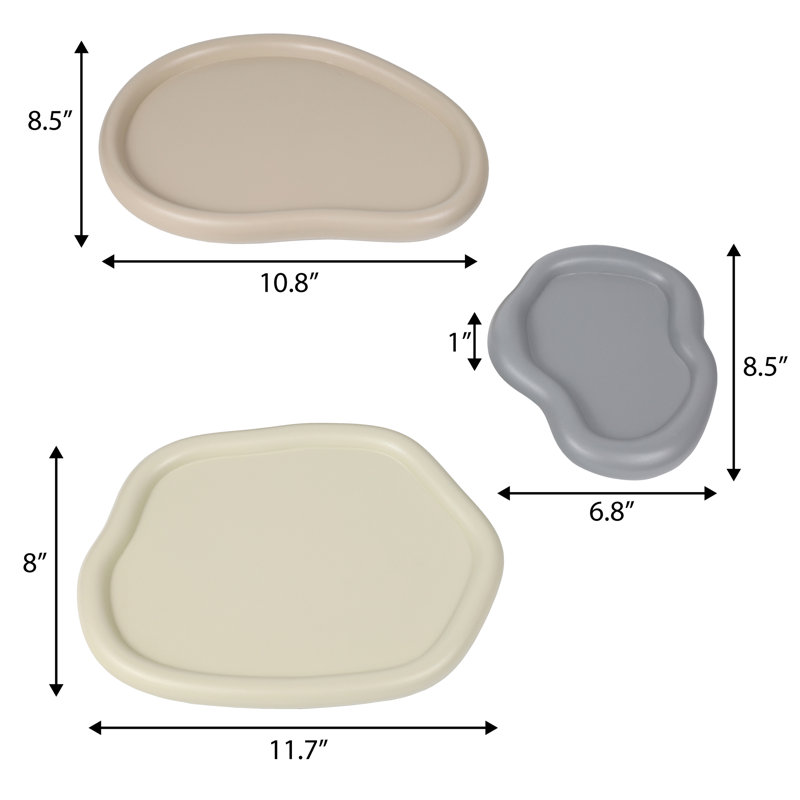 Grace Contemporary Concrete Decorative Cloud Jewelry Trays (Set of 3), Stone/Taupe/Gray
