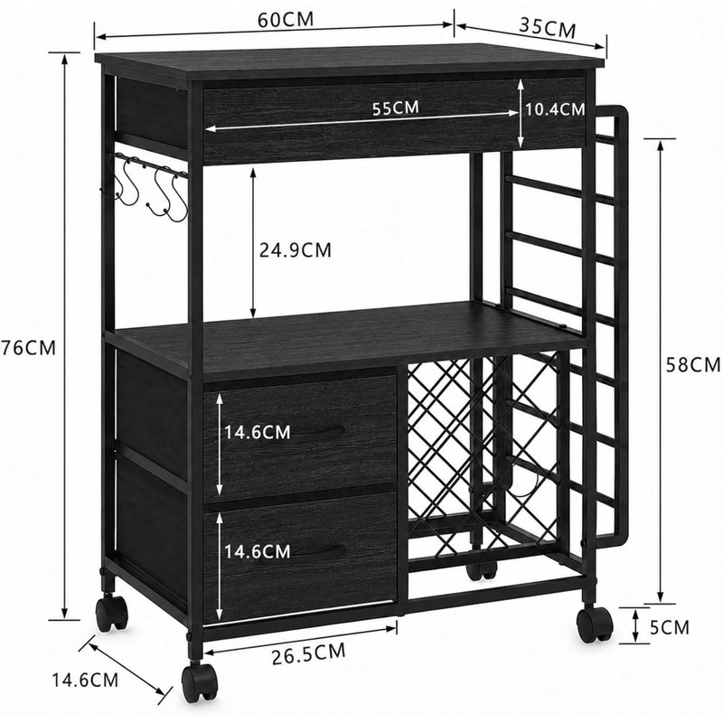 60 cm W Iron Storage Rack, Black