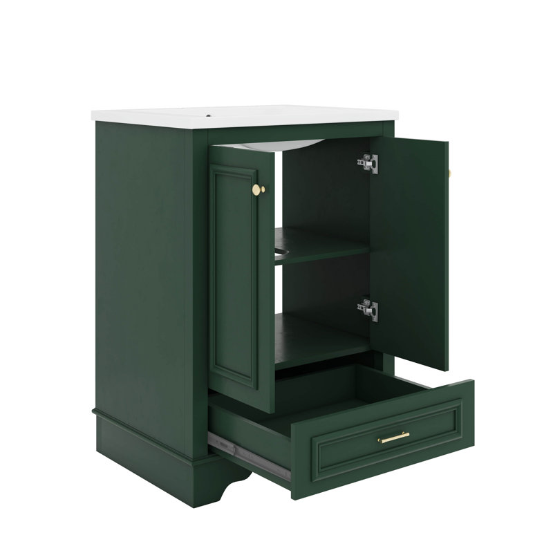Meuble-lavabo contemporain 24 po avec lavabo en céramique, Vert