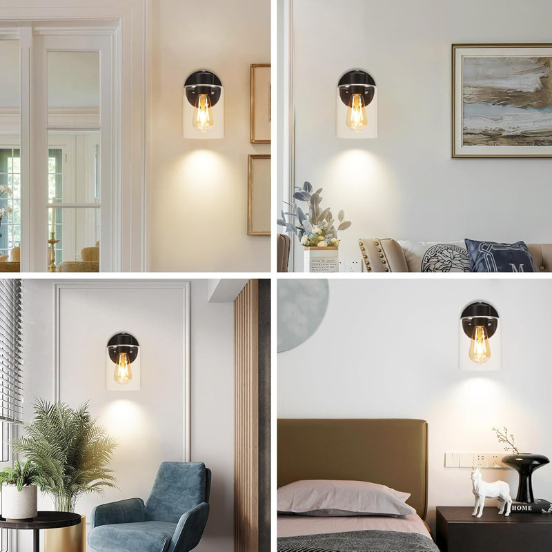Wall Sconces Matte Black Vanity Light Fixtures Wall Lights with Clear Glass Shade for Bathroom Farmhouse Wall Lamp for Bedroom Mirror Living Room