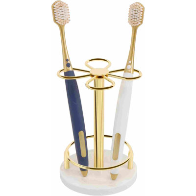 Organisateur de brosse à dents en métal avec base en marbre, petit, or