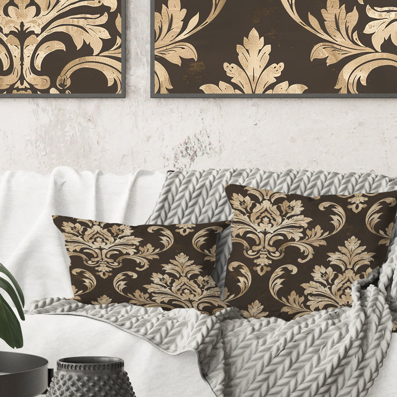 Coussin décoratif damassé Glam Patten II - Glam, H 16 po x l 16 po, Brun