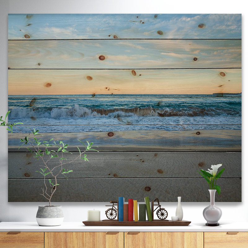Scène bleue éclaboussant la plage - Décoration murale en bois nautique et côtier - Bois de pin naturel