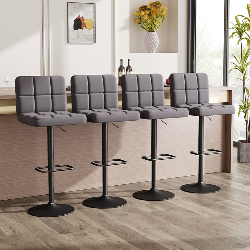 Myda Swivel Upholstered Adjustable Height Counter Stool with Metal Frame, Grey